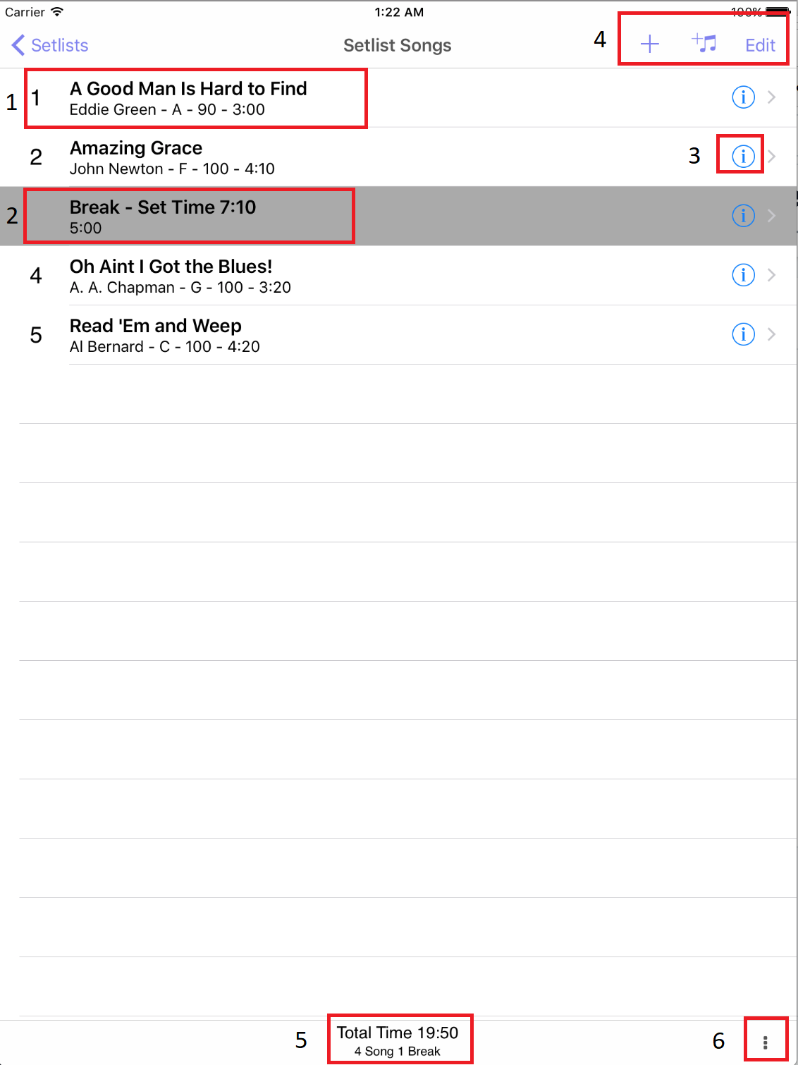 Setlist Songs View