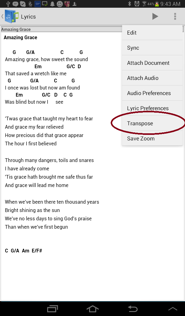 Transpose Song Menu
