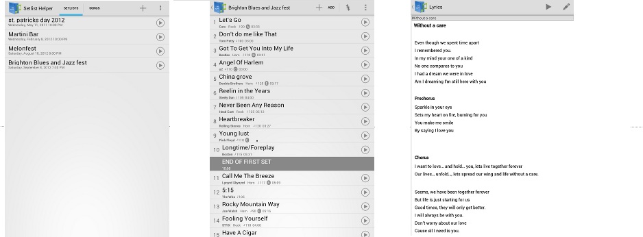 Access setlists on your Android powered device