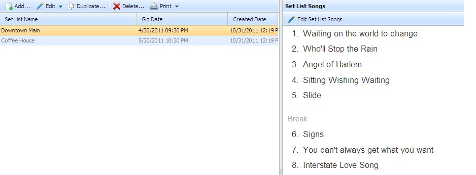 Create setlists quickly and easily